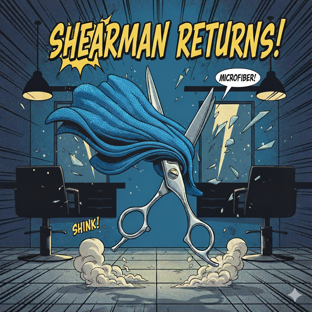 Hair Cutting Shears in a superhero cape