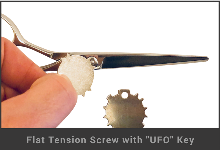 Flat tension screw for hair cutting shears with 