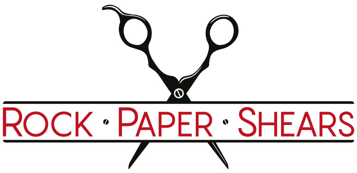 Rock Paper Shears logo featuring a minimalist shear icon and bold lettering