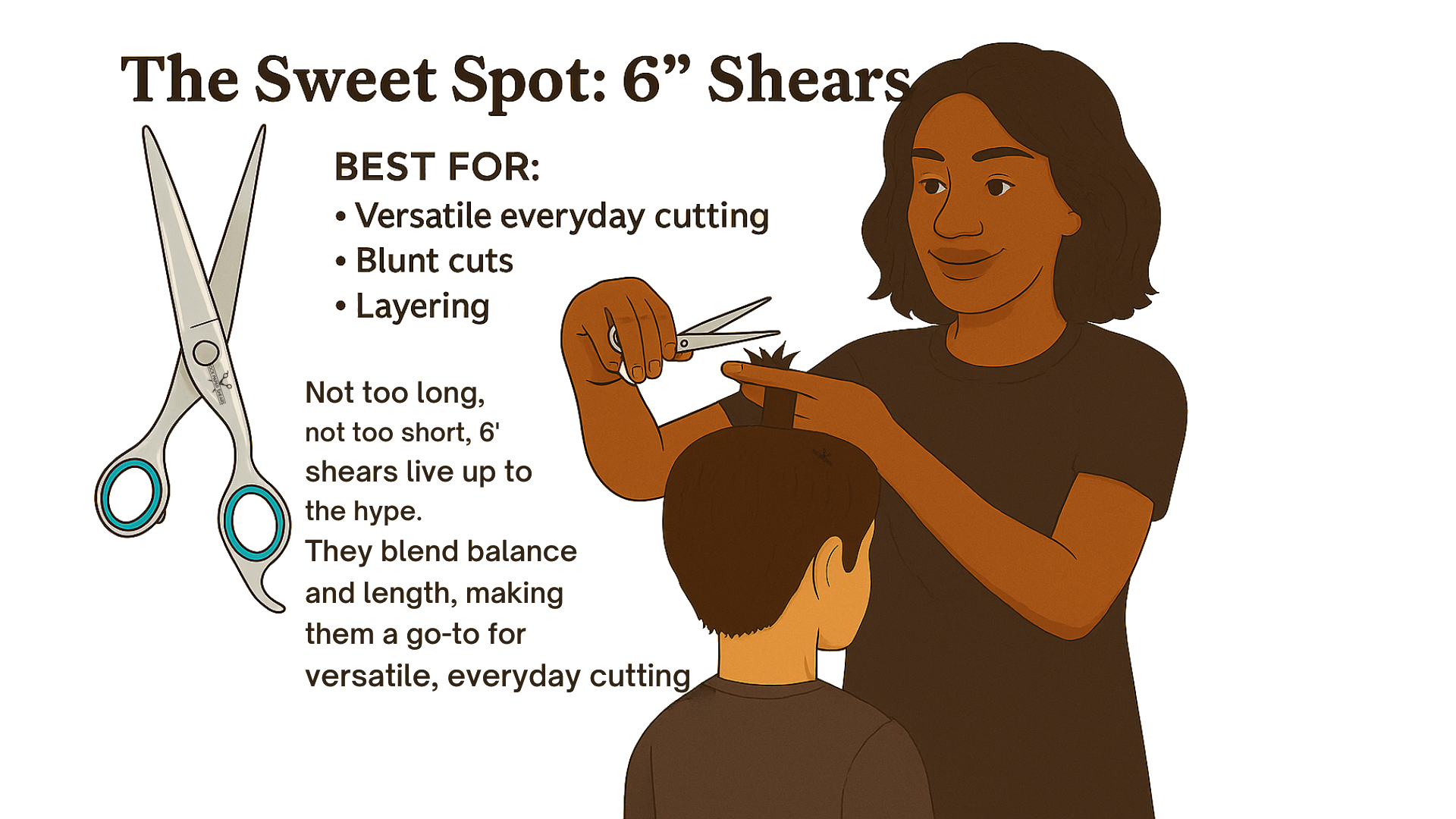 Stylist using 6 inch shears to cut a child’s hair, ideal for everyday salon work and layering